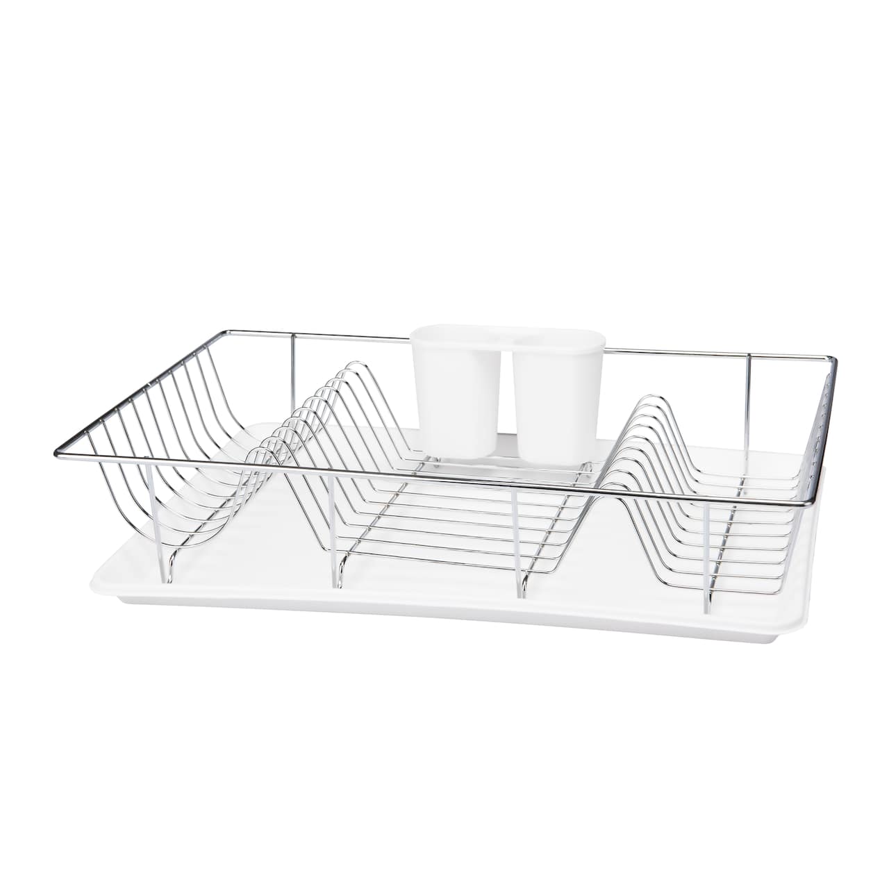 Kitchen Details White 3-Piece Chrome Dish Rack with Tray